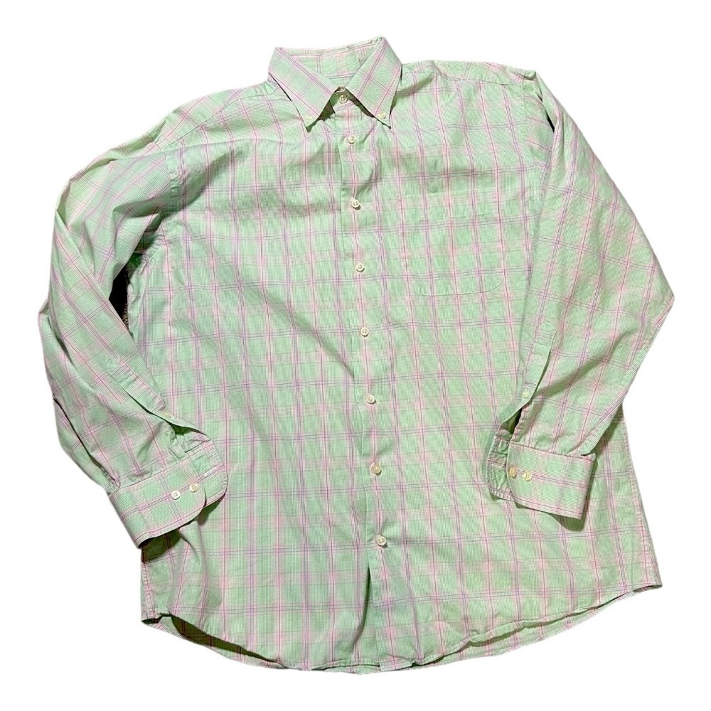 Peter Millar Dress Shirt Men’s Large Green/Pink Plaid.